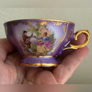 Vintage Gloria miniature purple porcelain tea cup w lover’s Germany